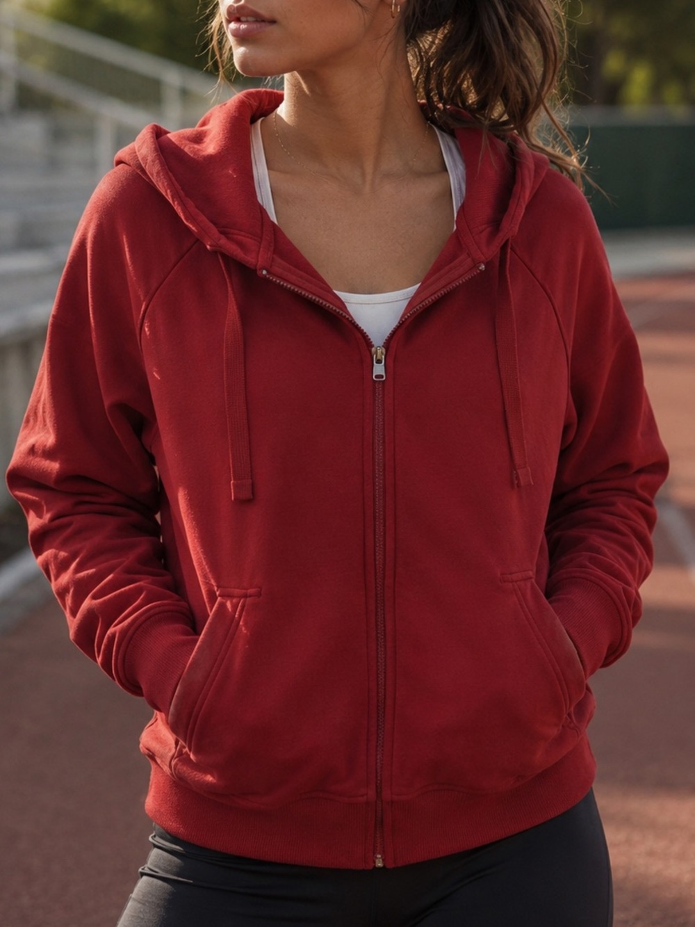 Athleta Triumph Decadent Red Full-Zip Hoodie Sweatshirt Athletic